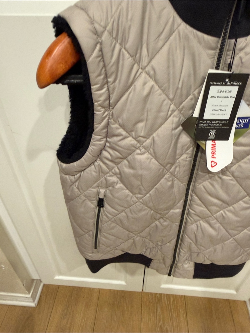 Alp N Rock Quilted Beige Sleeveless Vest with Black Trim - Picture 3 of 6